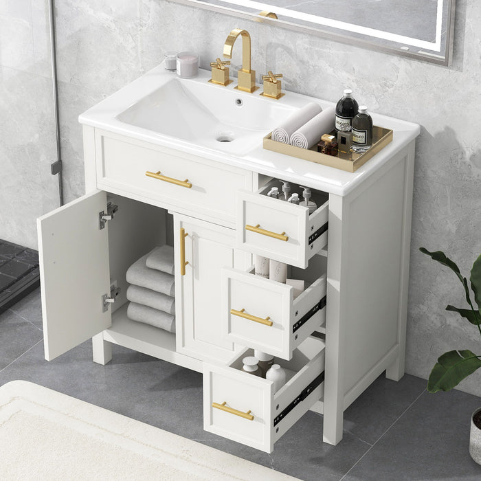 Modern Bathroom Vanity With Sink Top, 2 Doors And 3 Drawers