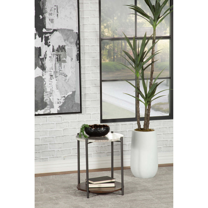 Bleskin - Round Accent Side Table With Shelf - White