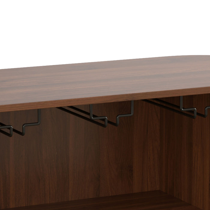 Fluted Liquor & Coffee Bar Cabinet With 6 Wine Racks And 3 Glass Holders