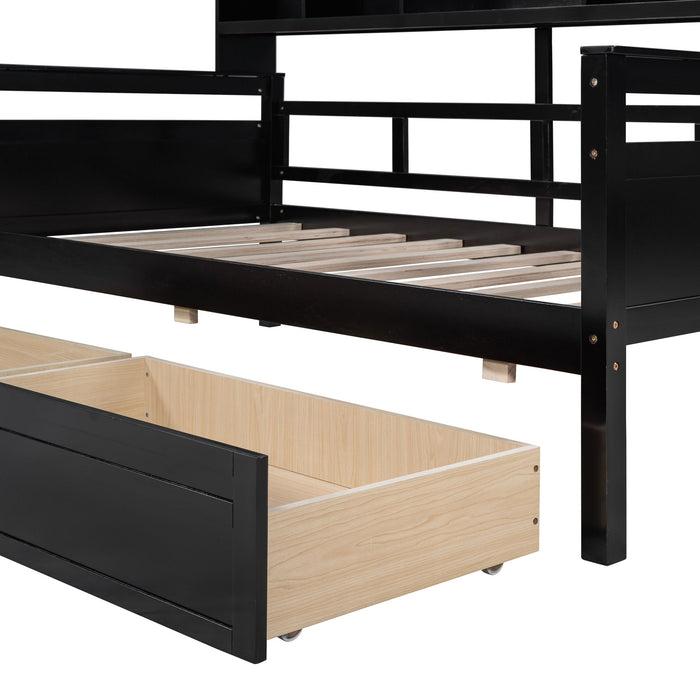 Daybed, Slat Support, With Bedside Shelves And 2 Drawers