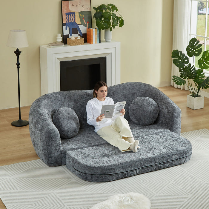 Curved Convertible Sofa, 2 In 1 Frameless Folding Sofa Bed With Pull Out Base And Deep Seat