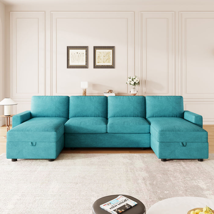 Convertible Sectional Sofa With Storage Chaise Lounges And USB Ports