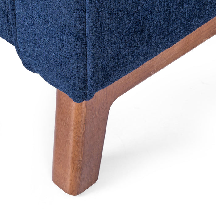 Mid Century Modern Club Chair With Upholstery And Rubberwood Legs - Navy Blue