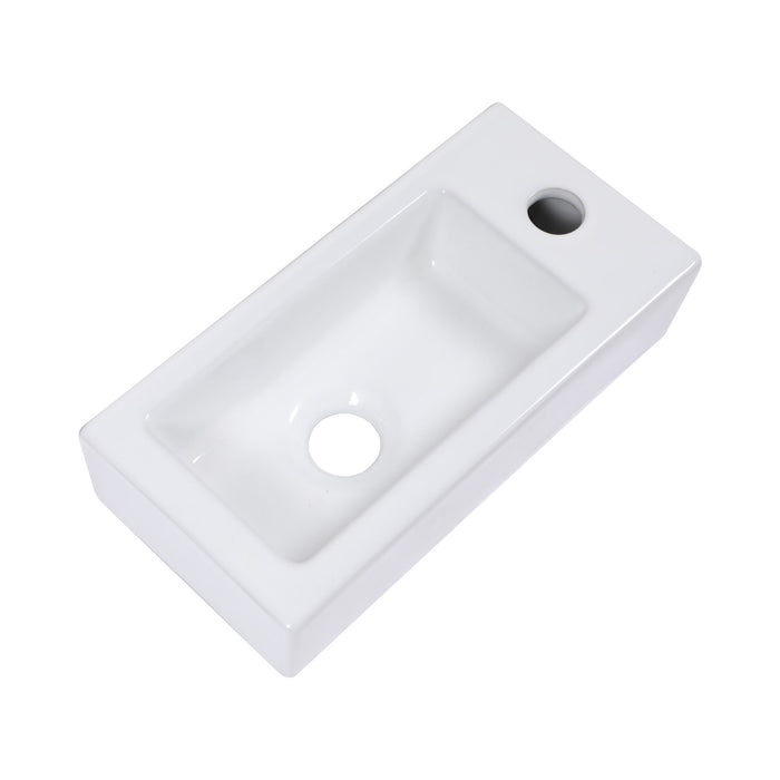 Modern Ceramic Rectangle Wall Mount Bathroom Sink With Single Faucet Hole - White
