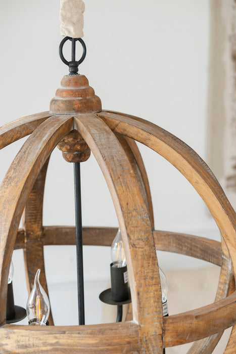 4 Light Wood Chandelier, Hanging Light Fixture With Adjustable Chain For Kitchen, Bulb Not Included - Brown