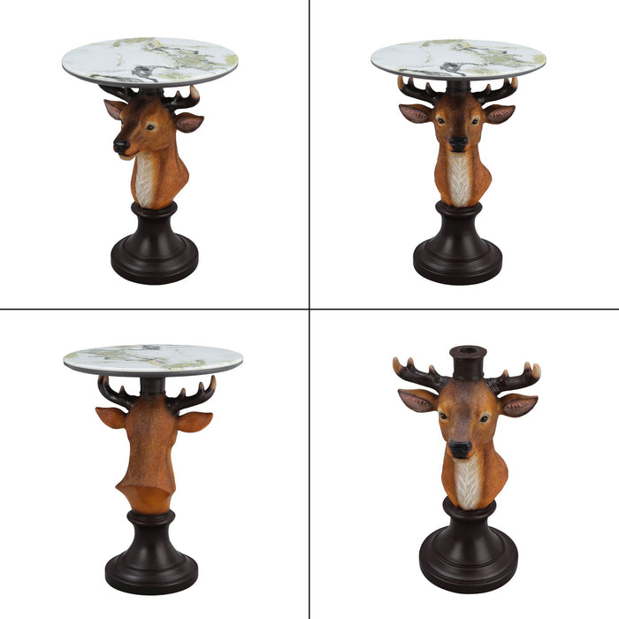 Deer Head Accent Table, Animal Statue For Living Room - Brown