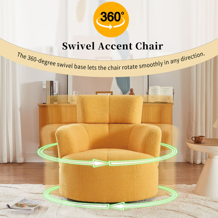 360° Swivel Chair Upholstered Accent Barrel Chair With Adjustable Headrest