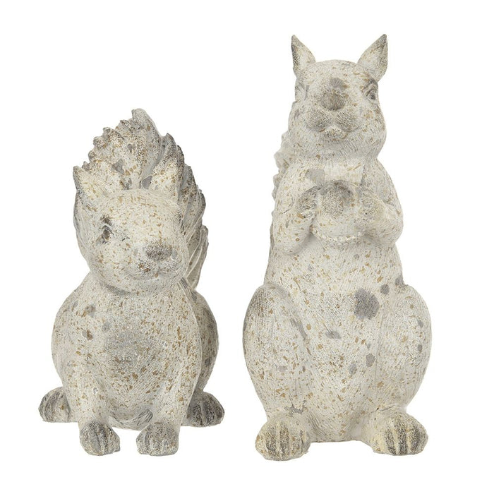 Resin Standing & Lying Down Squirrel Rustic, For Harvest Festival Fall Festival & Thanksgiving Table Decorations (Set of 2) - Antique Cream