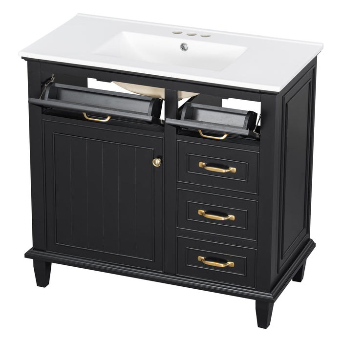 Modern Bathroom Vanity With Sink Top, Flip Drawers, Adjustable Shelf