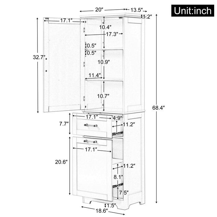 Tall Freestanding Bathroom Storage Cabinet With Adjustable Shelf And 2 Drawers