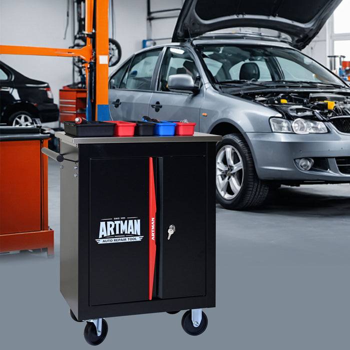 Double Door Clapboardl Multi Function Tool Cart - Black / Red