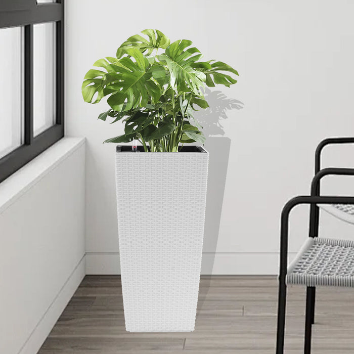 Square Large Planter With Automatic Watering System For Home And Garden (Set of 2) - White