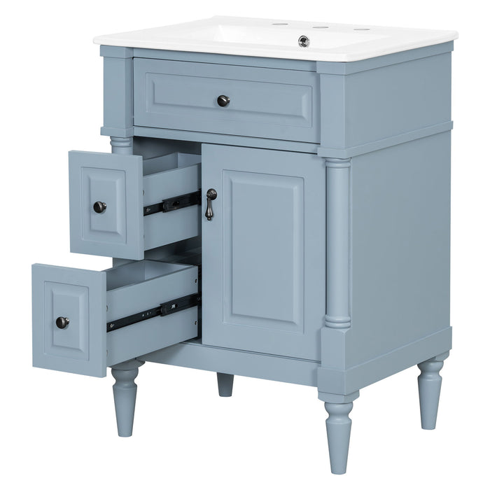 Freestanding Bathroom Vanity With Sink, Adjustable Shelf & Flip Drawer