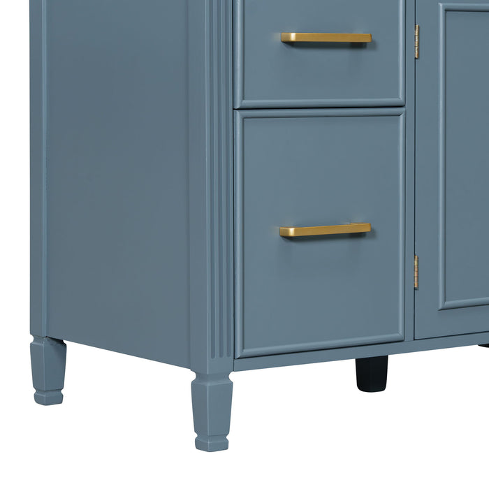 Modern Bathroom Vanity With Ceramic Sink, Freestanding, One Tip Out Drawer, 3 Side Drawers, Adjustable Shelf