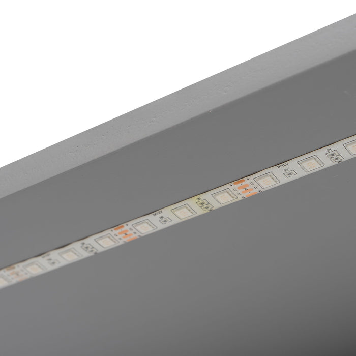 Platform Bed With Upholstered Headboard, Storage Shelves, Drawers, Charging Station, LED Lighting, Built In Desk