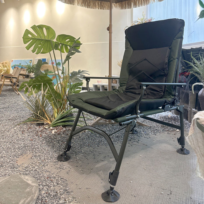 Camping Lounge Chair, Portable Folding Reclining Camping With Adjustable Backrest For Indoor And Outdoor Camping Beach Hiking Fishing - Green / Black