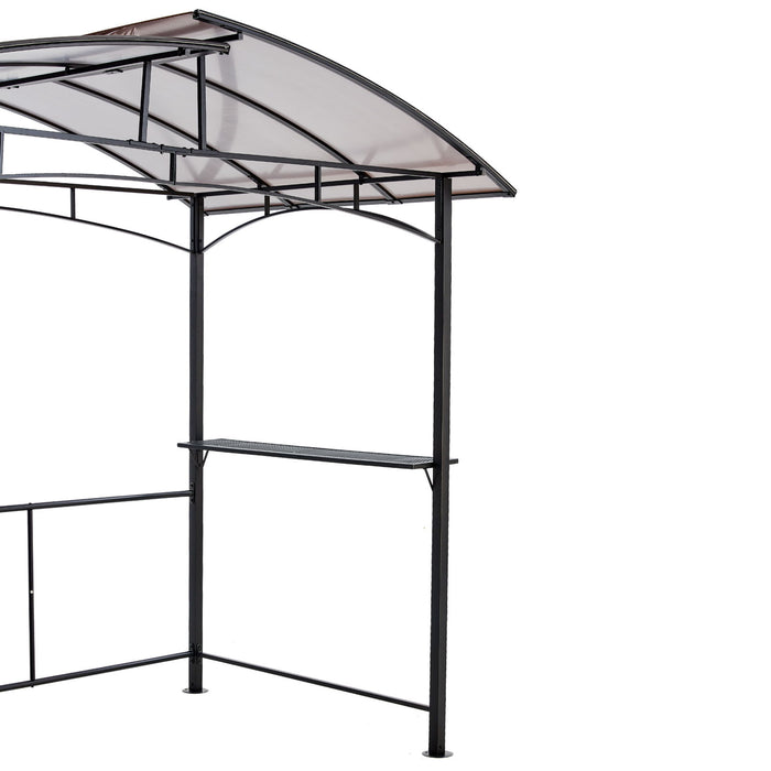 Grill Gazebo 8X5Ft, Outdoor Patio Canopy, Bbq Shelter With Steel Hardtop And Side Shelves - Black