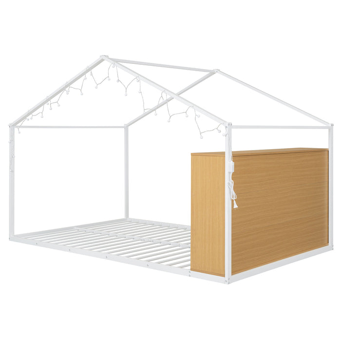 Bed House Frame With Shelves And Lights