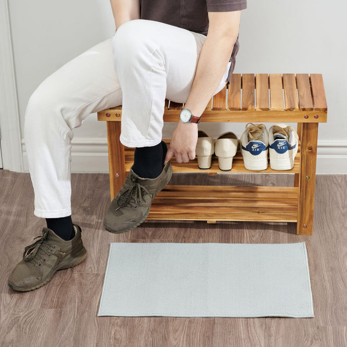 Shoe Rack Bench, 2 Tier Organizer For Entryway - Acacia Wood