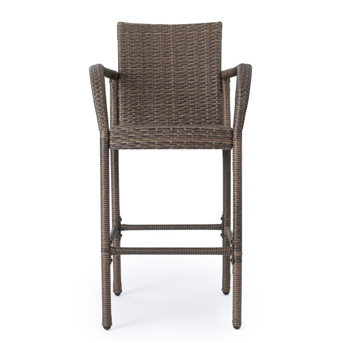 Outdoor Wicker Barstools With Rattan And Iron Frame