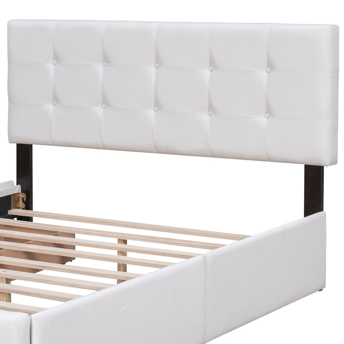 Upholstered Platform Bed With Classic Headboard And Drawers, No Box Spring Needed