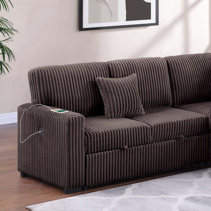 Convertible Sectional Upholstered Sleeper Sofa With Storage Chaise