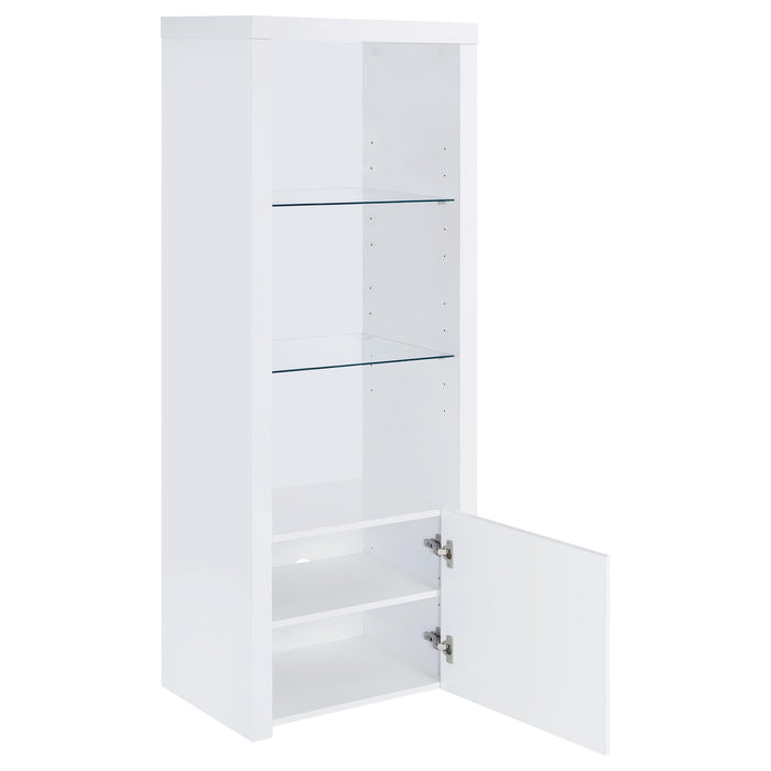 Lance - 3 Shelf Media Tower With Shelves And Hidden Cabinet - Gloss White
