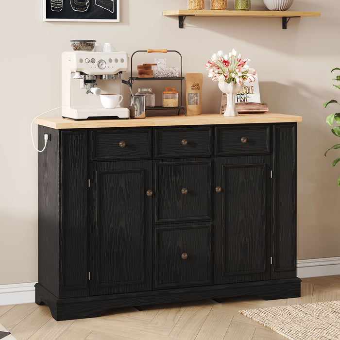 Sideboard Buffet Cabinet With 5 Drawers, 2 Cabinets, Adjustable Shelves
