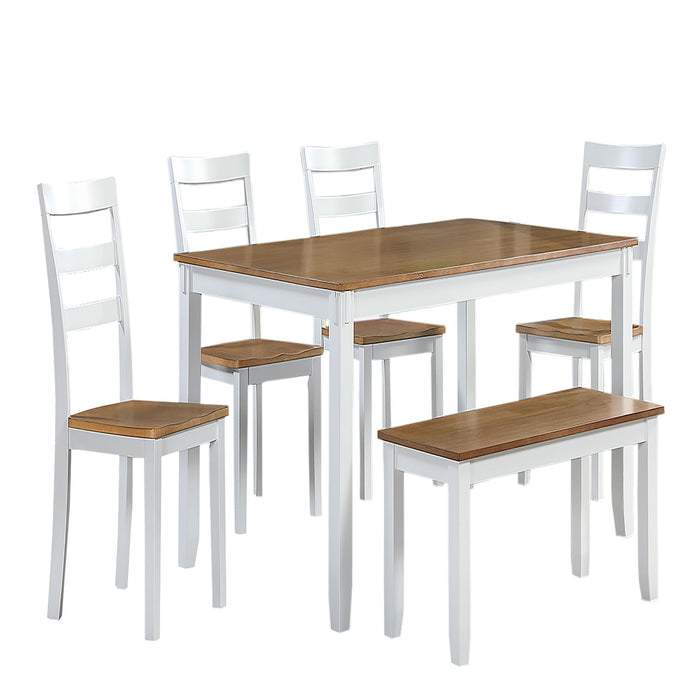 6 Piece Dining Set Table With 4 Side Chairs And Bench - Light Brown / White