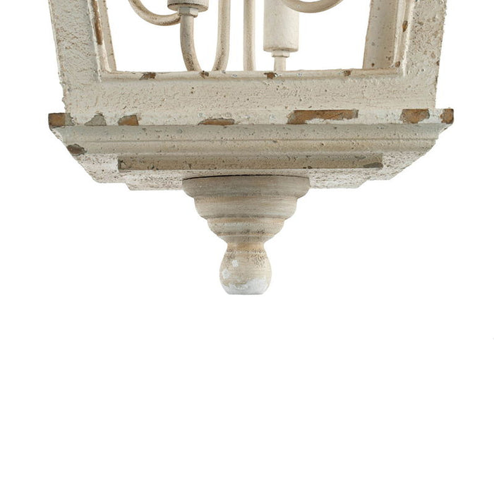 4 Light Wood Chandelier, Hanging Light Fixture With Adjustable Chain For Kitchen, Bulb Not Included - Cream White