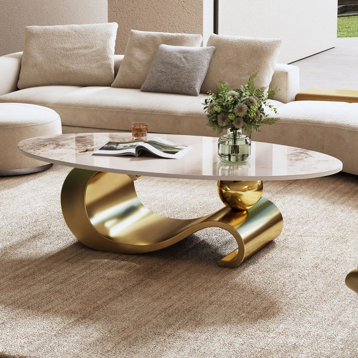 Oval Coffee Table For Living Room - Gold / White