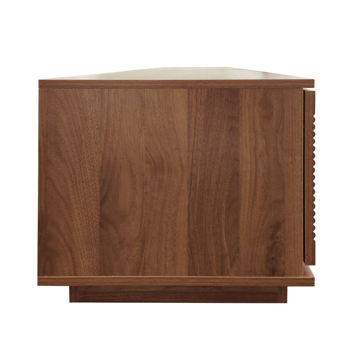 TV Stand, Entertainment Center With Fluted Door & Cable Management, Soft Closing Hinges - Walnut
