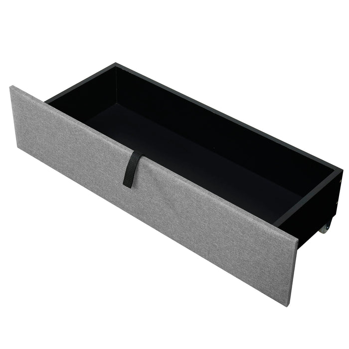 Upholstered Platform Bed With Storage Headboard, Trundle & 2 Drawers And A Set Of Sockets & USB Ports