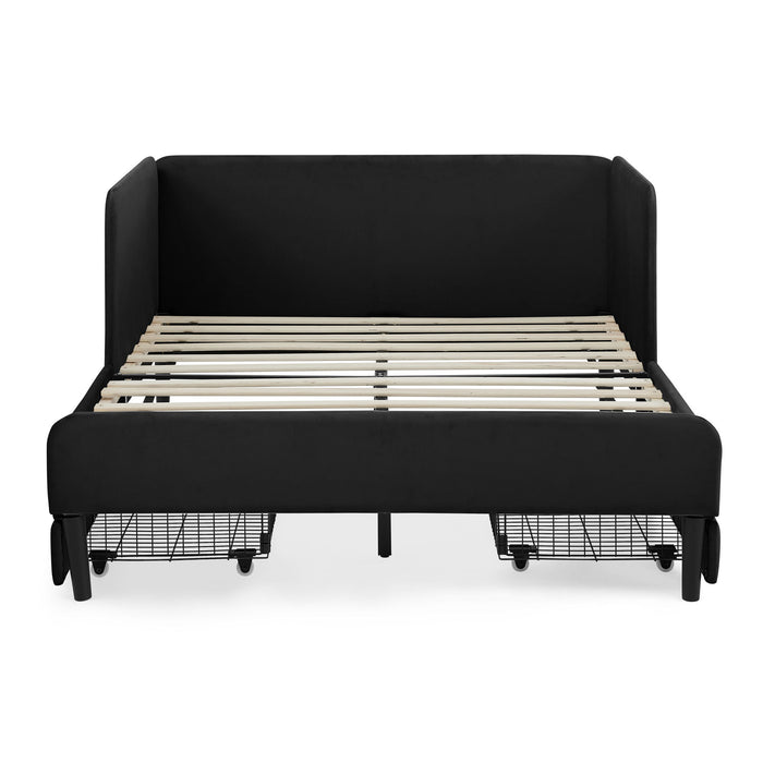 Upholstered Platform Bed Frame With 2 Storage Drawers And Adjustable Sofa Bed