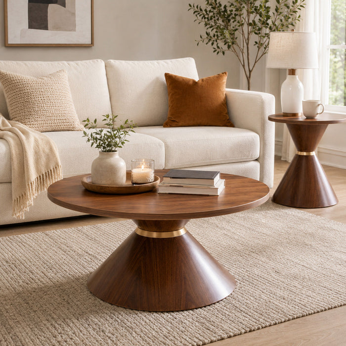 2 Piece Round Coffee Table Set For Living Room