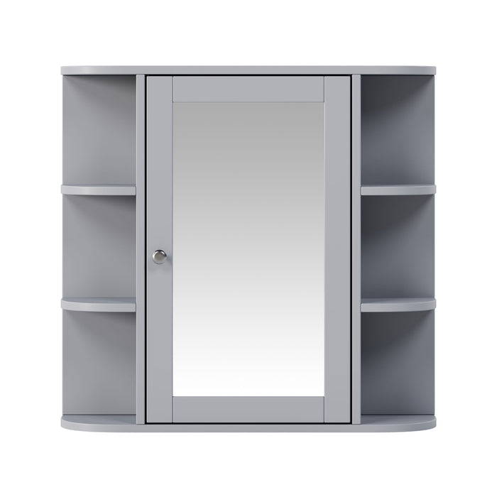 Bathroom Wall Storage Cabinet With Mirror And Adjustable Shelf, 6 Open Shelves