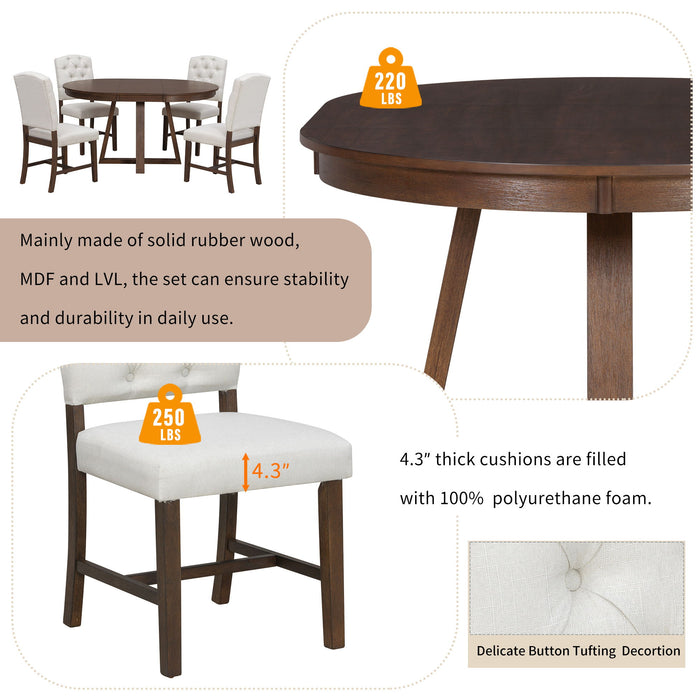 Dining Set With Leaf Round Table And 4 Upholstered Chairs