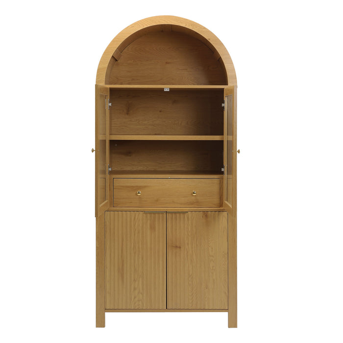 Fluted Tall Arched Pantry Cabinet With Adjustable Shelves