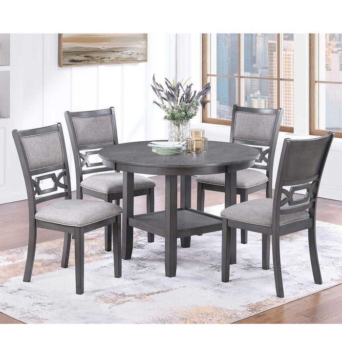 5 Piece Dining Set With Storage Shelves Round Table And Upholstered Side Chairs - Gray