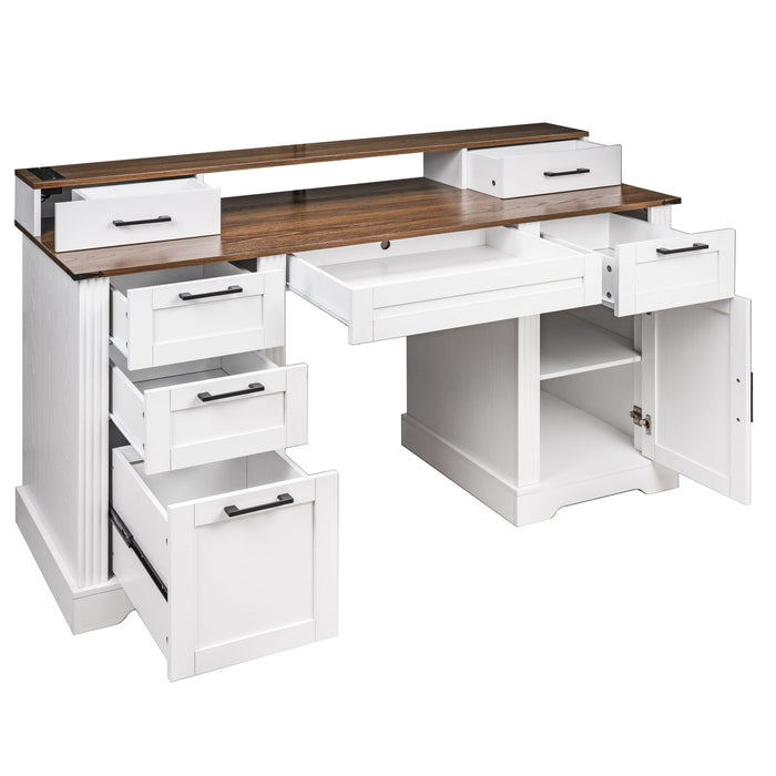 Office Desk With Charging Station & Storage Cabinet
