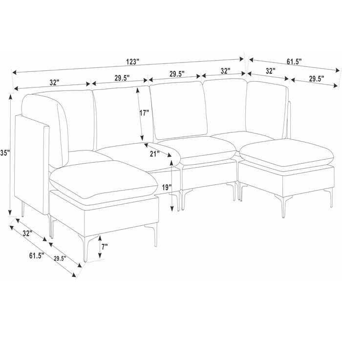 Upholstered Modular Sectional With Medium Firm Seat Cushion - Almond