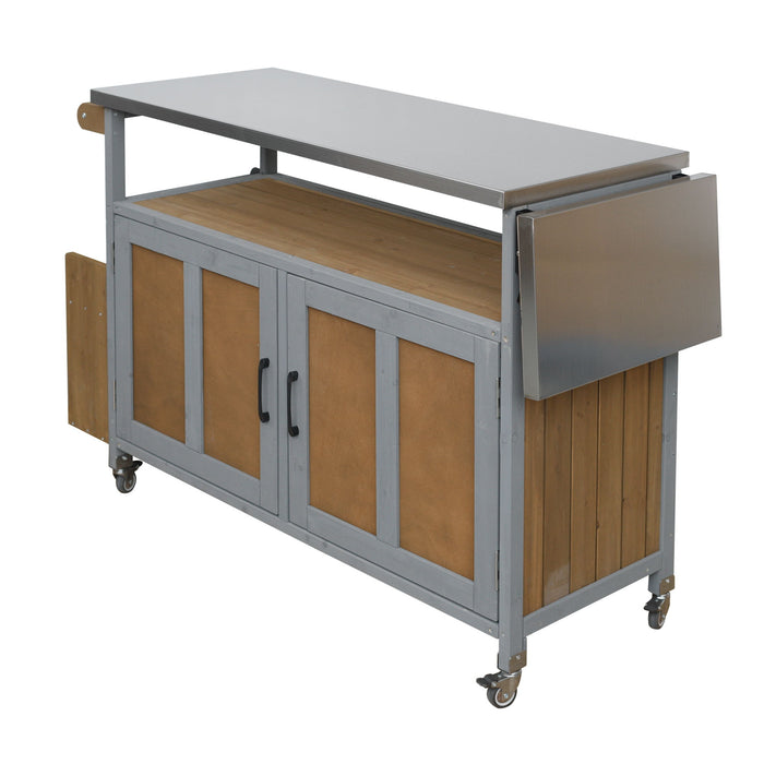 Foldable Outdoor Kitchen Island With Lockable Wheels, Storage Cabinet And Towel Rack For Patio