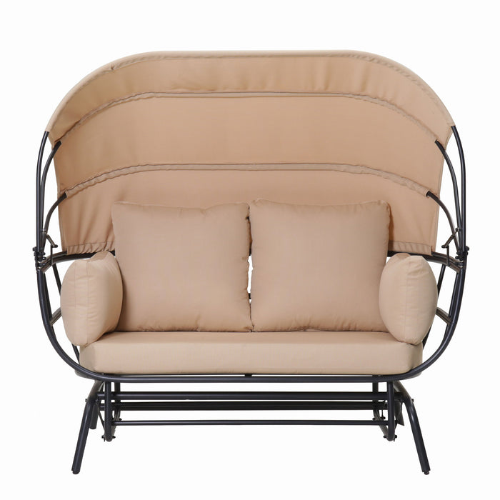 2 Person Egg Shaped Outdoor Swing Chair With Adjustable Canopy - Acacia Wood / Black / Taupe