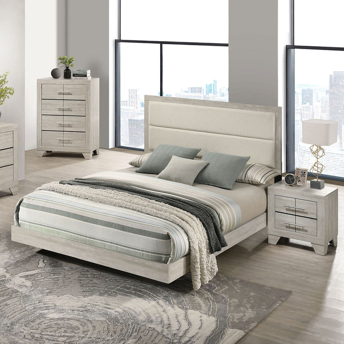 Strout - Queen Panel Bed With Upholstered Headboard - Rustic