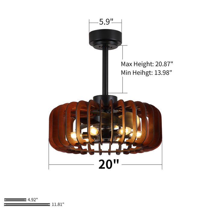 Ceiling Fan, Fandelier With 6 E12 Sockets, Reversible DC Motor, 6 Speeds, Remote Control, Adjustable Hanging - Black / Brown