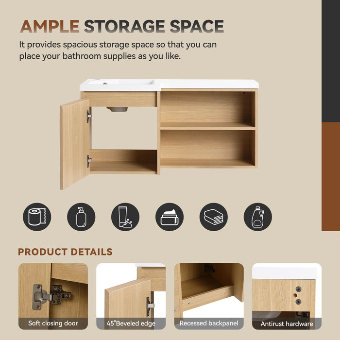 L-Shaped Wall Mounte Floating Bathroom Vanity With Integrated Sink