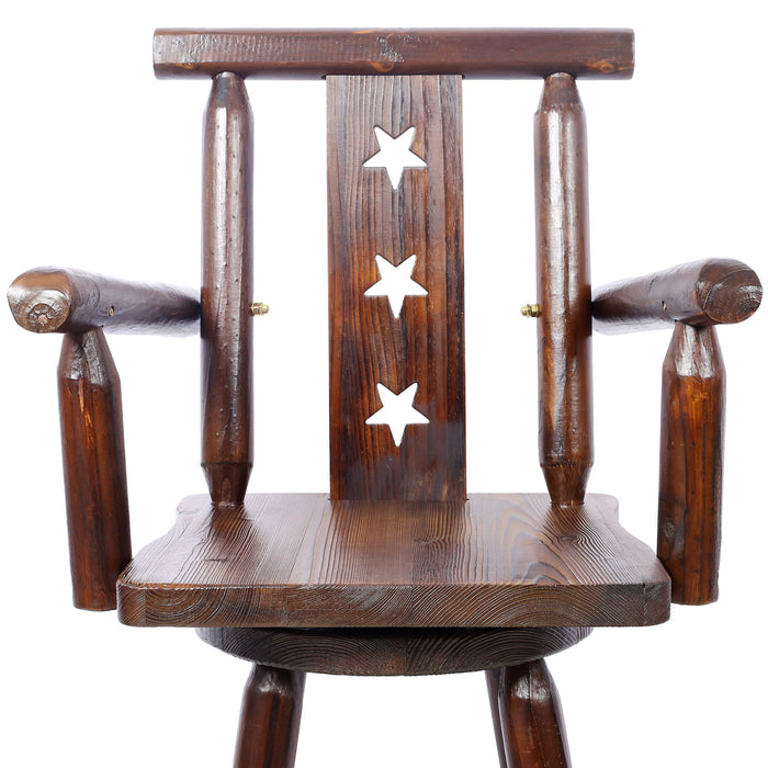 Rustic Tall Bistro Chair Decorative Star Backrest And Footrest, Fir Wood, 4 Foot - Brown