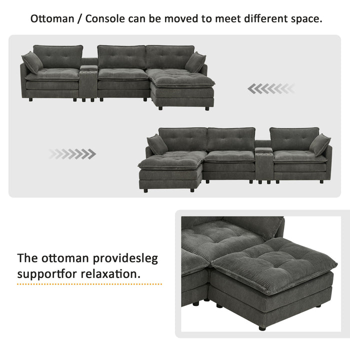 Oversized Modular Sectional Sofa With Multi Functional Console