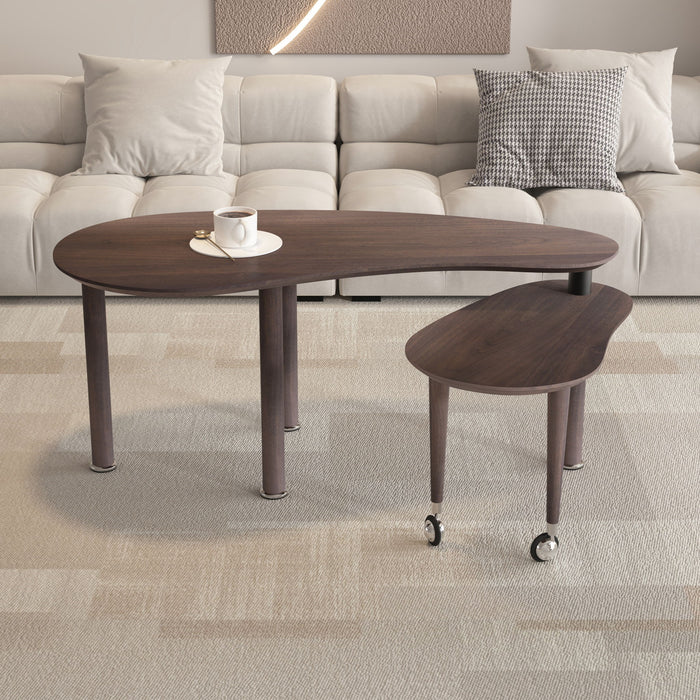 Rotatable Coffee Table With Solid Legs, 360 Degree Swivel, Waterproof - Walnut