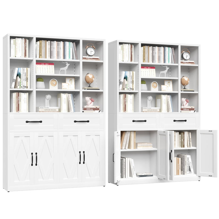 Industrial Bookcase Tall With Adjustable Shelves, Drawers & Doors